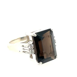 Sterling Silver Smokey Quartz and Diamond Ring