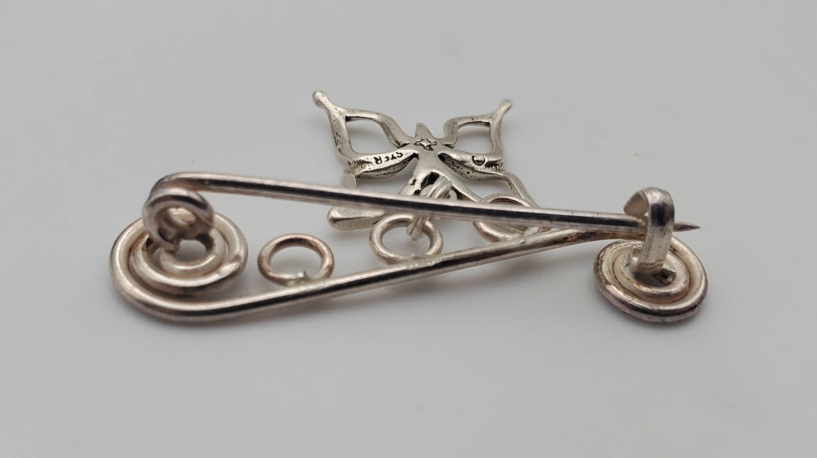 Sterling Silver Wire Dangling Butterfly Brooch