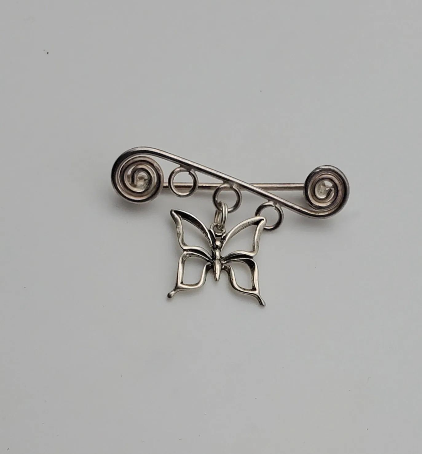 Sterling Silver Wire Dangling Butterfly Brooch