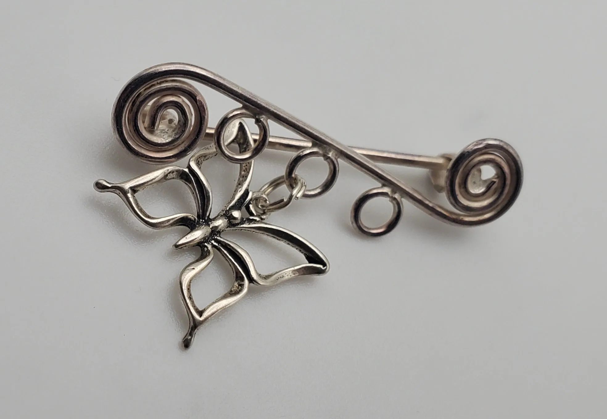 Sterling Silver Wire Dangling Butterfly Brooch