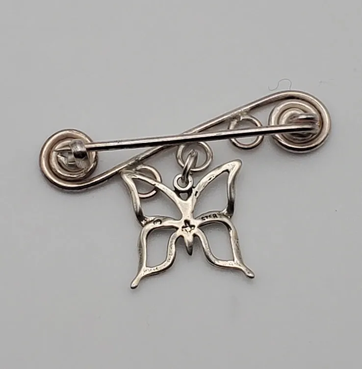 Sterling Silver Wire Dangling Butterfly Brooch