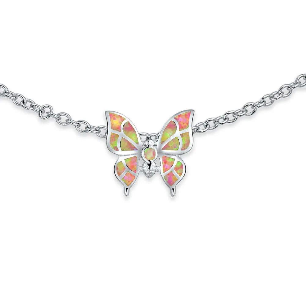 Summer Garden Opalescent Butterfly Pink Opal Anklet Ankle Bracelet Sterling Silver