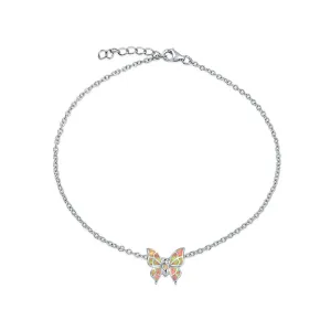 Summer Garden Opalescent Butterfly Pink Opal Anklet Ankle Bracelet Sterling Silver