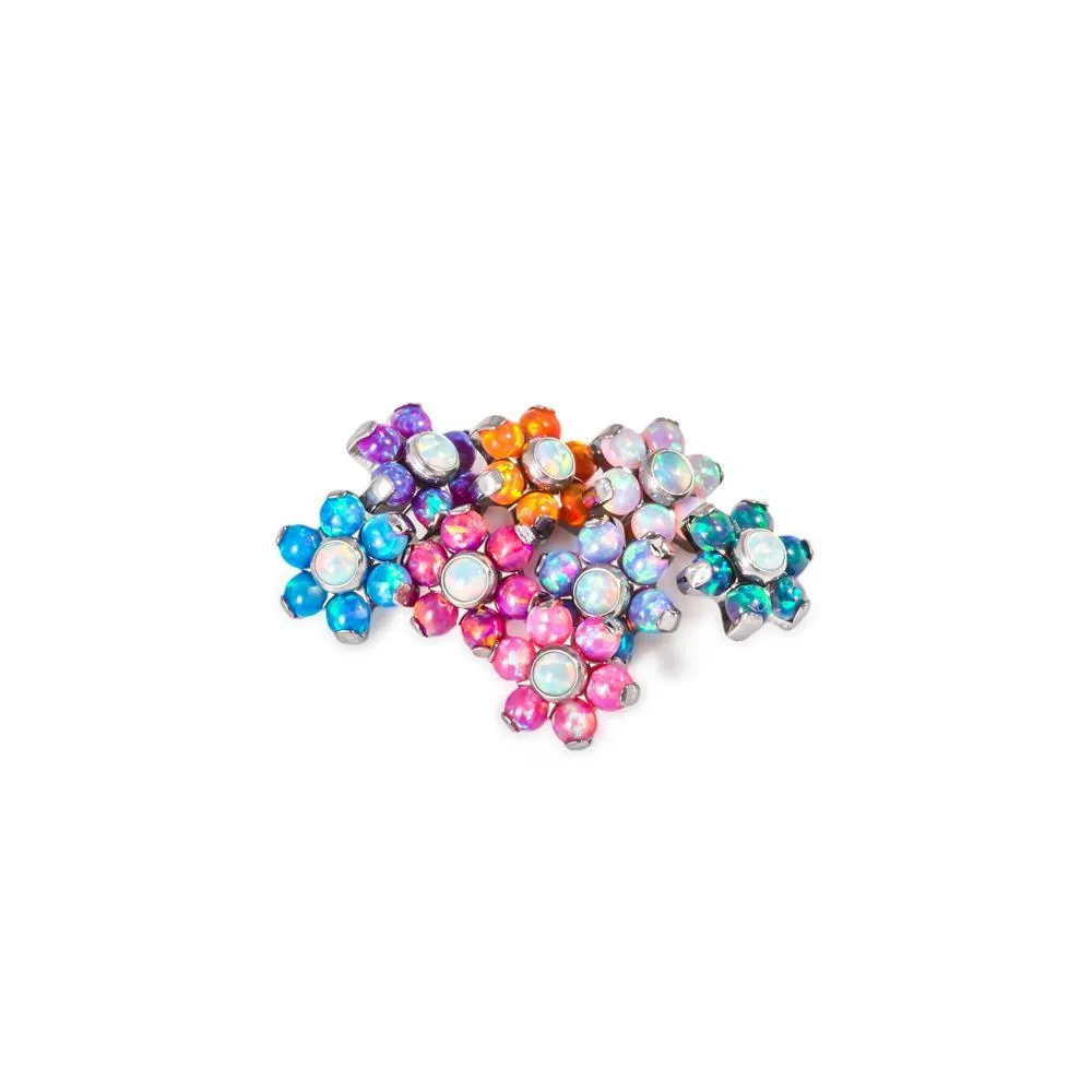 Tilum 14g-12g Internally Threaded Titanium Opal Flower Top with White Opal Center - Choose Petal Opal Color - Price Per 1