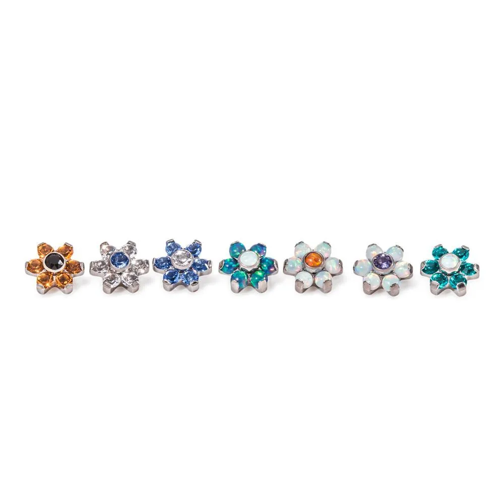 Tilum 14g-12g Internally Threaded Titanium Opal Flower Top with White Opal Center - Choose Petal Opal Color - Price Per 1