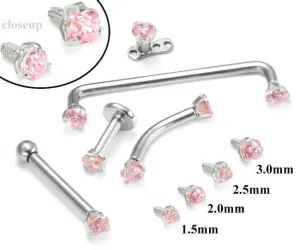 Tilum 14g-12g Internally Threaded White Gold Pink Jewel Top - Price Per 1