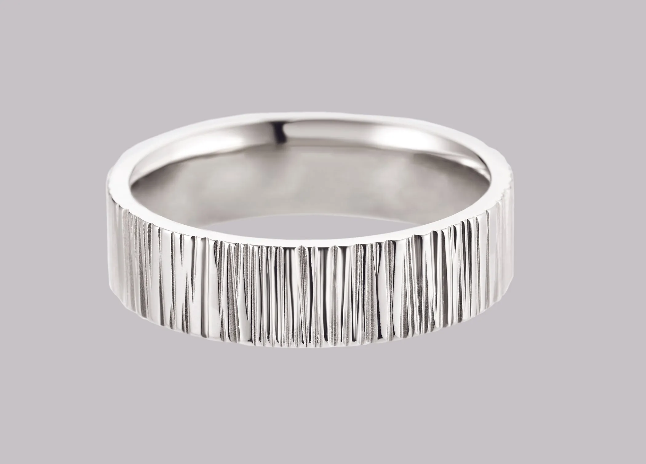 Tree Bark Pattern Sterling Silver Ring 6 MM