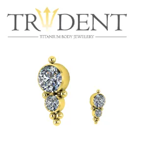 Trident Internally Threaded 2 Jewel Cluster 1.2mm Attachment Anodised Gold