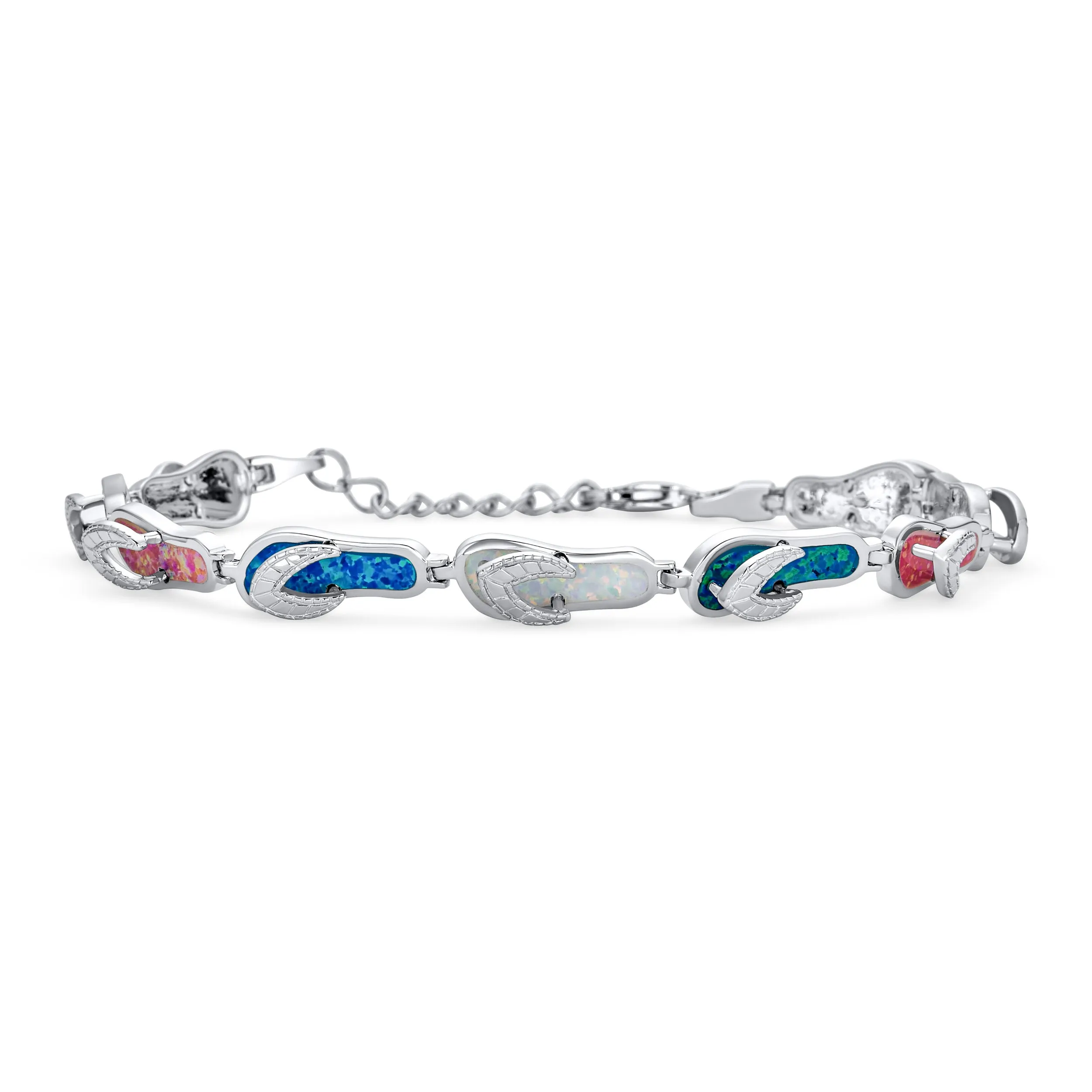 Tropical Beach Multi-Color Flip Flop Strand Bracelet with Created Opal in Silver