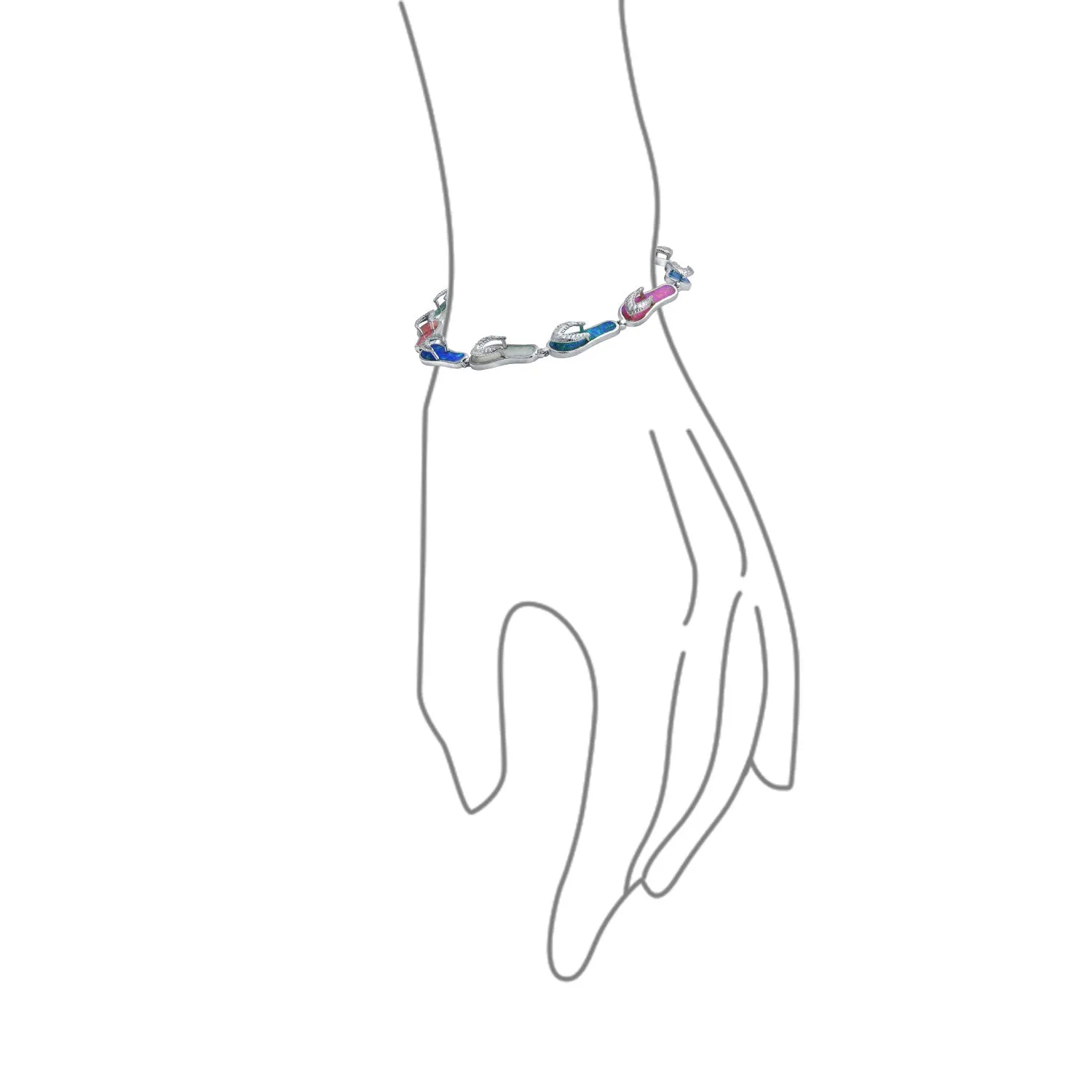 Tropical Beach Multi-Color Flip Flop Strand Bracelet with Created Opal in Silver