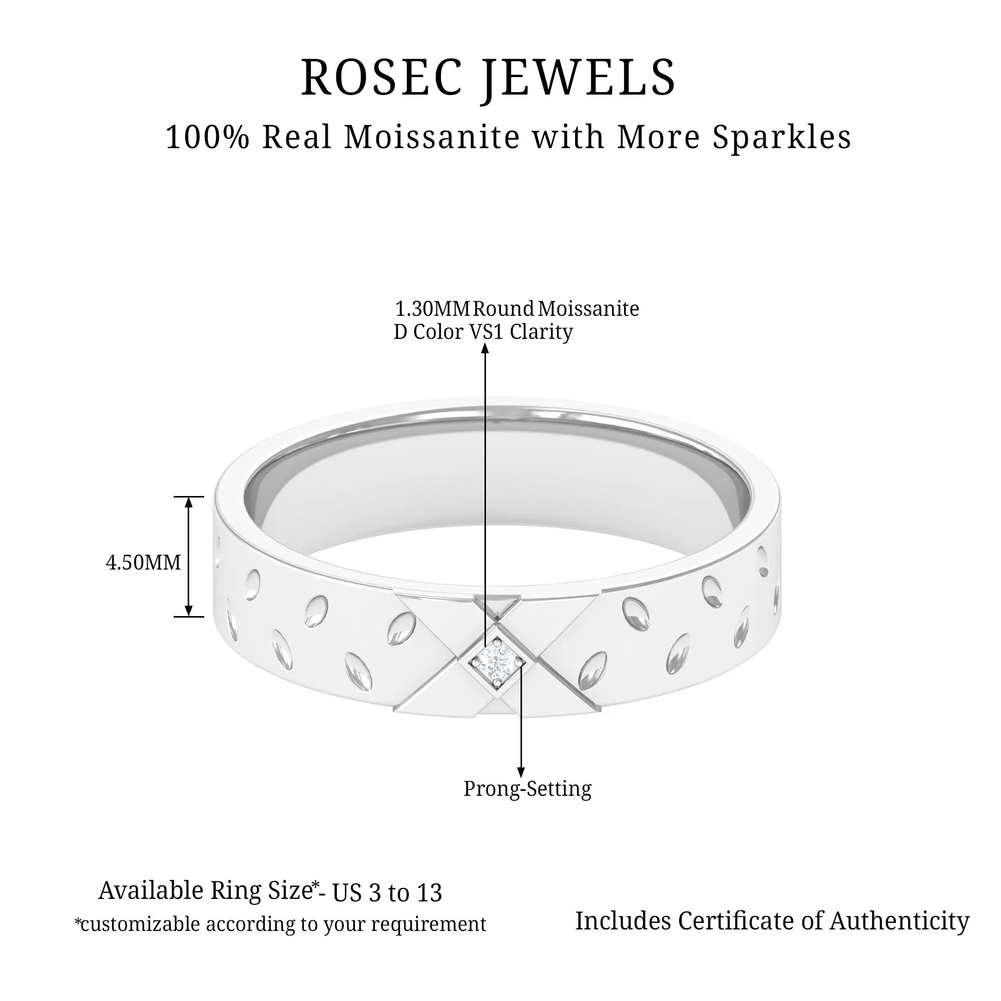 Two Tone Cross Wedding Band with Moissanite