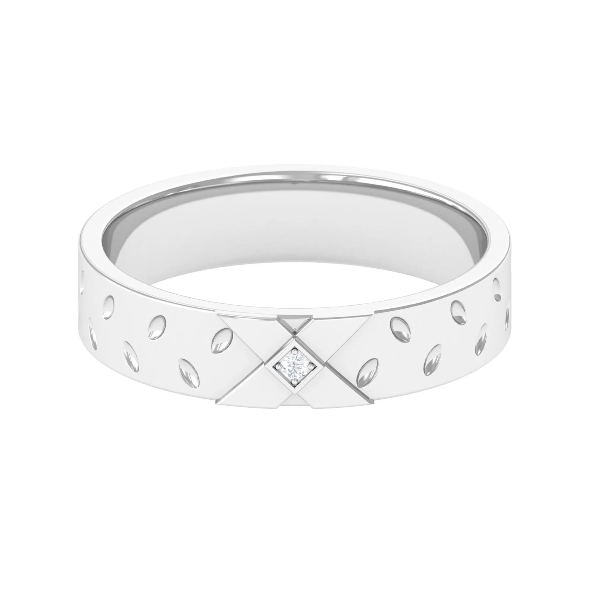 Two Tone Cross Wedding Band with Moissanite