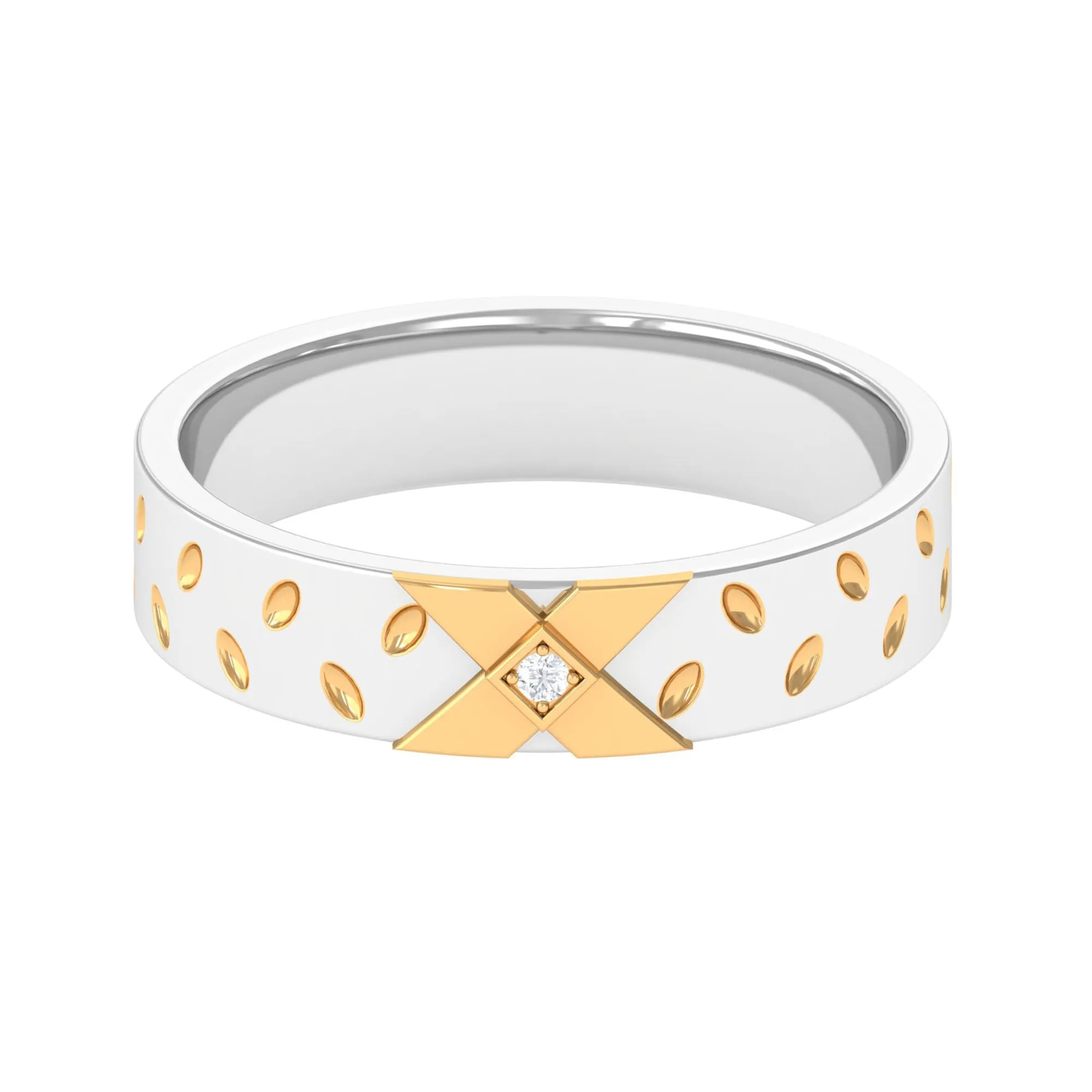 Two Tone Cross Wedding Band with Moissanite