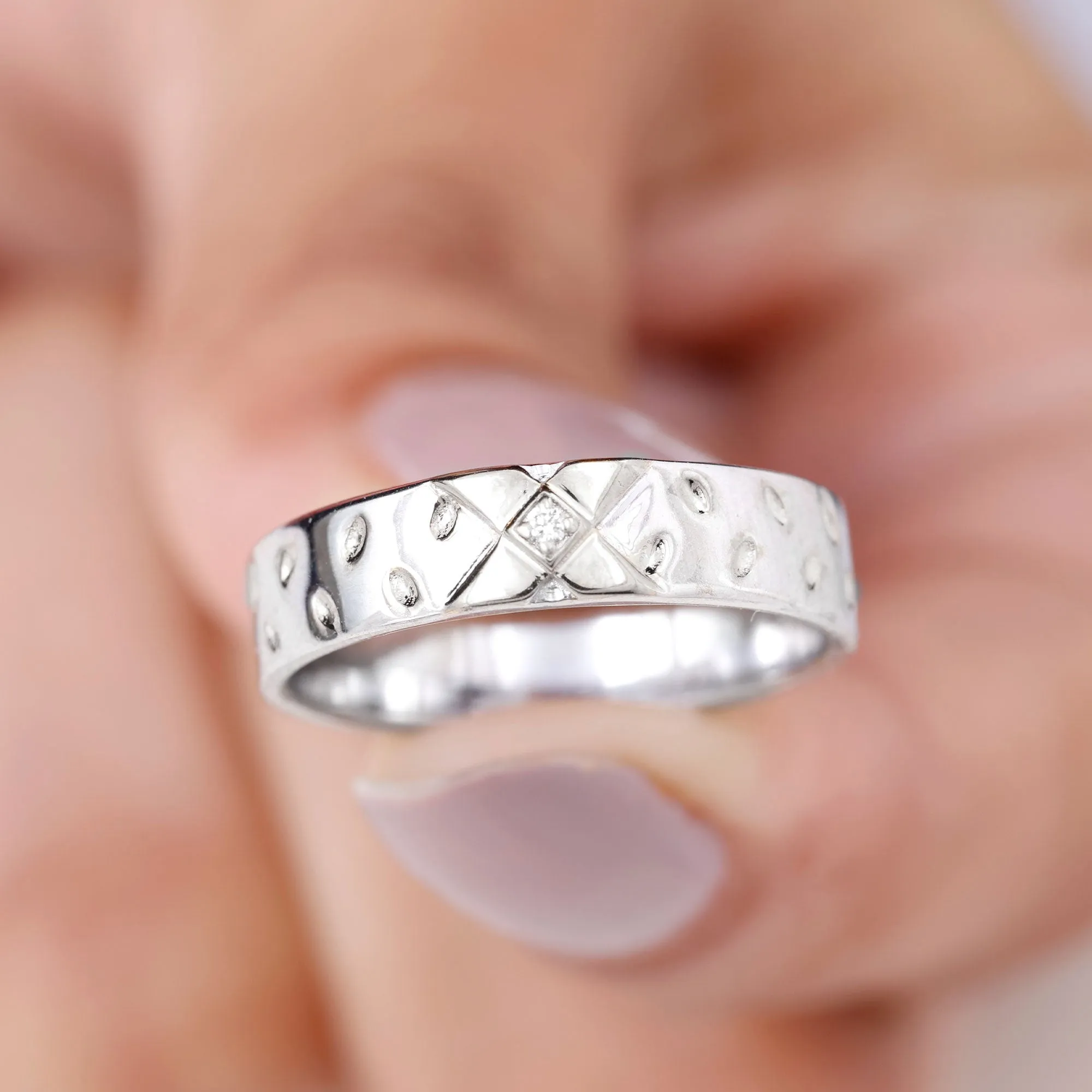 Two Tone Cross Wedding Band with Moissanite