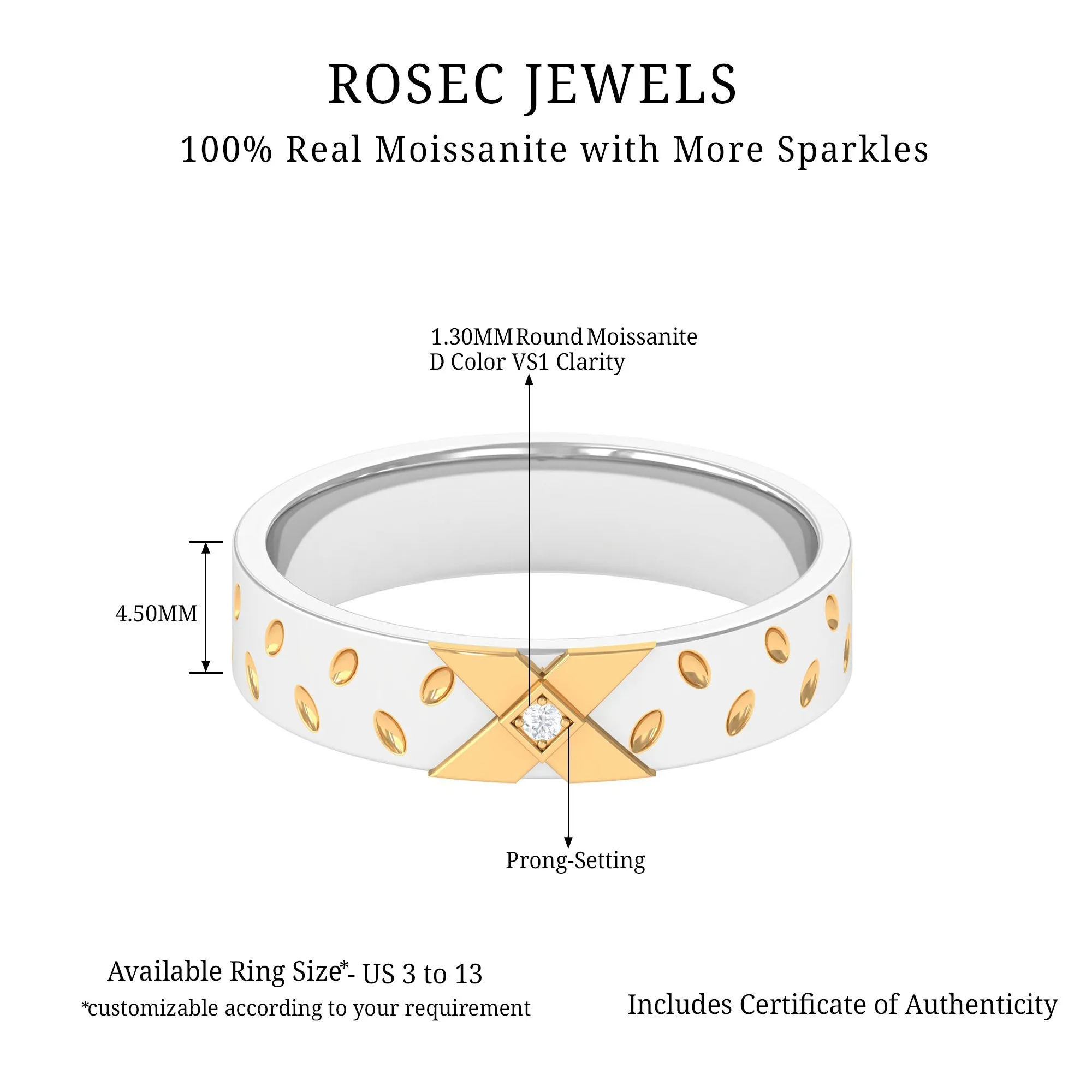 Two Tone Cross Wedding Band with Moissanite