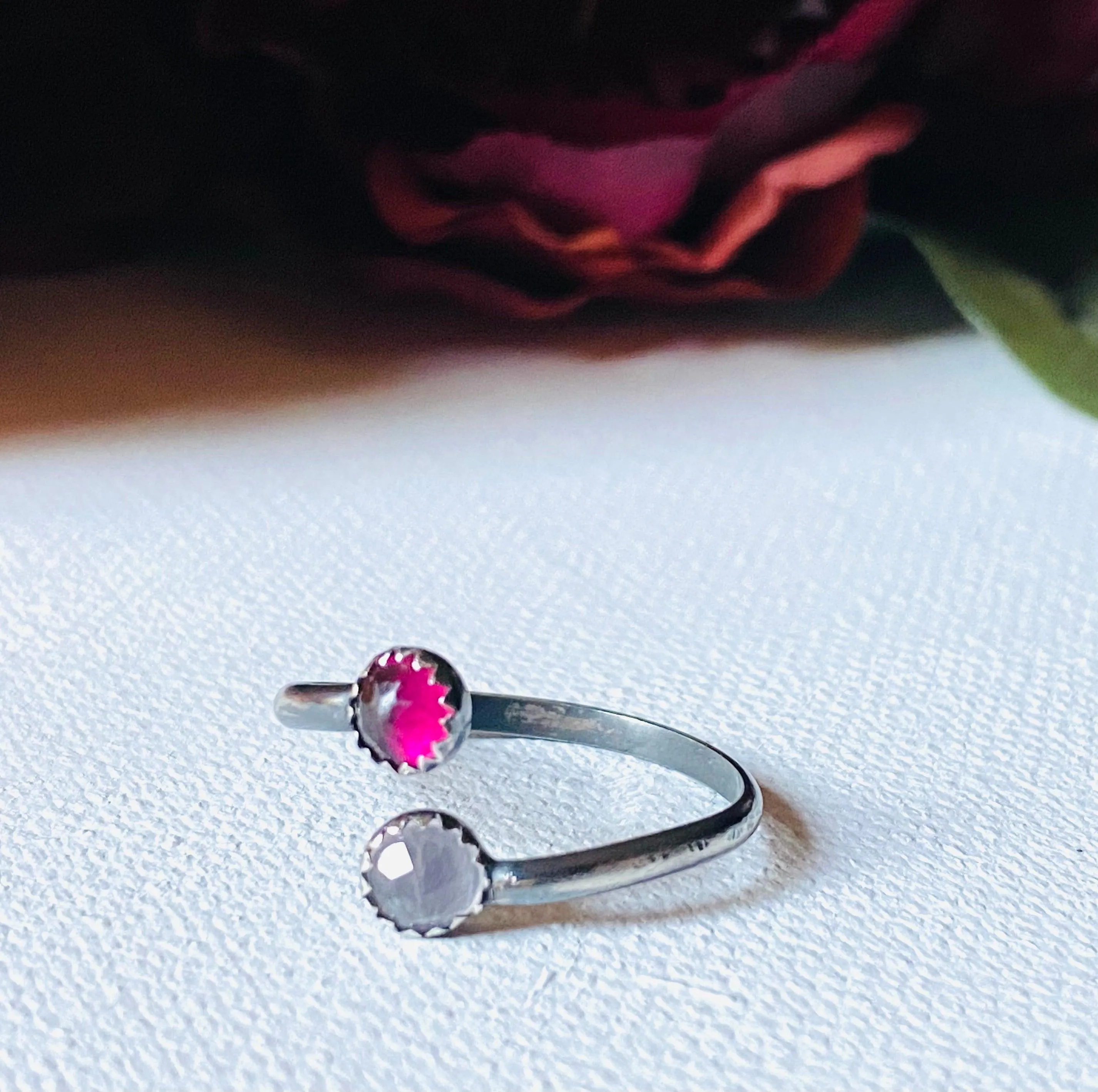 Two Tone Pink Quartz Ring, Ring with Pink Quartz Gemstones