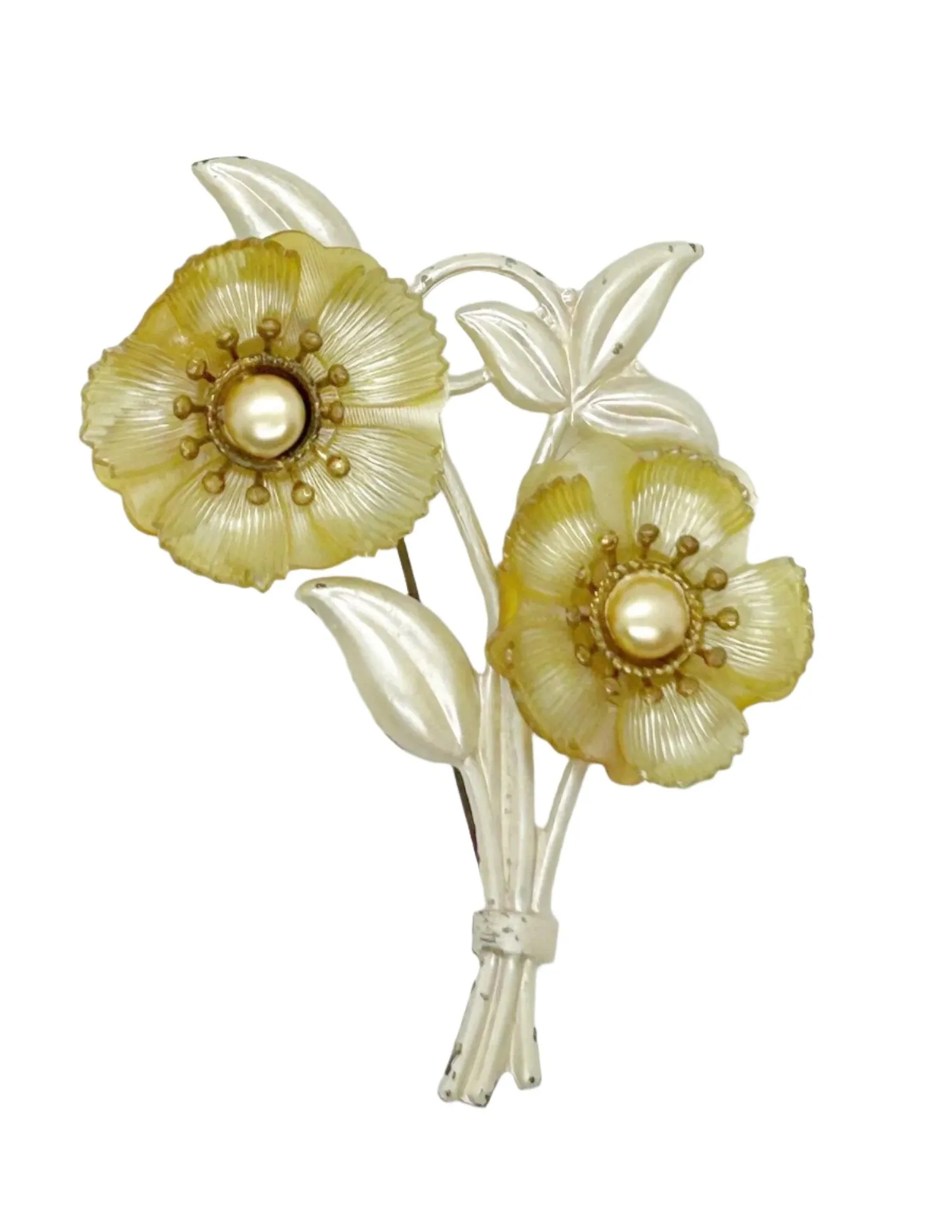 Unusual Vintage Plastic Blooms Flower Brooch