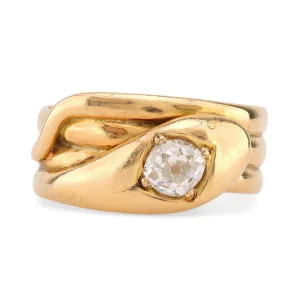 Victorian Old Mine Cut Diamond 18K Yellow Gold Snake Ring