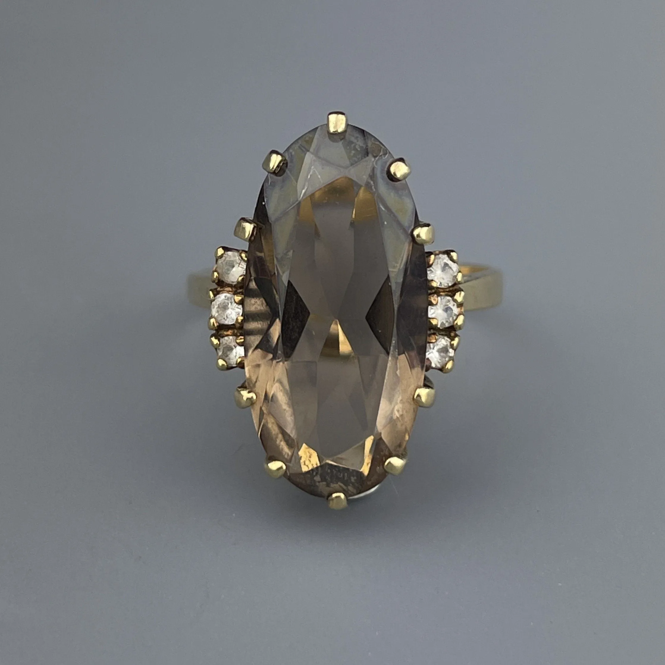 Vintage 10K Gold Large Smoky Quartz Statement Ring, Sz 7.5