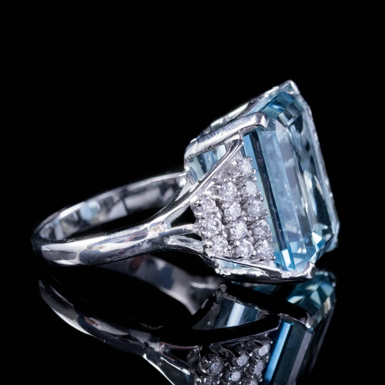 Vintage Aquamarine Diamond Cocktail Ring 15ct Aqua