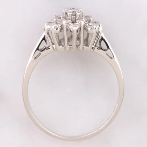 VINTAGE DIAMOND COCKTAIL RING CLUSTER 14k WHITE GOLD NATURAL ESTATE 1/2 CARAT