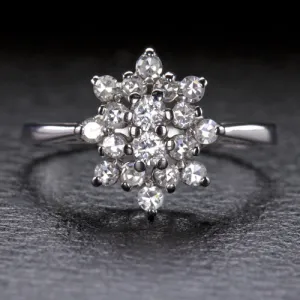 VINTAGE DIAMOND COCKTAIL RING CLUSTER 14k WHITE GOLD NATURAL ESTATE 1/2 CARAT