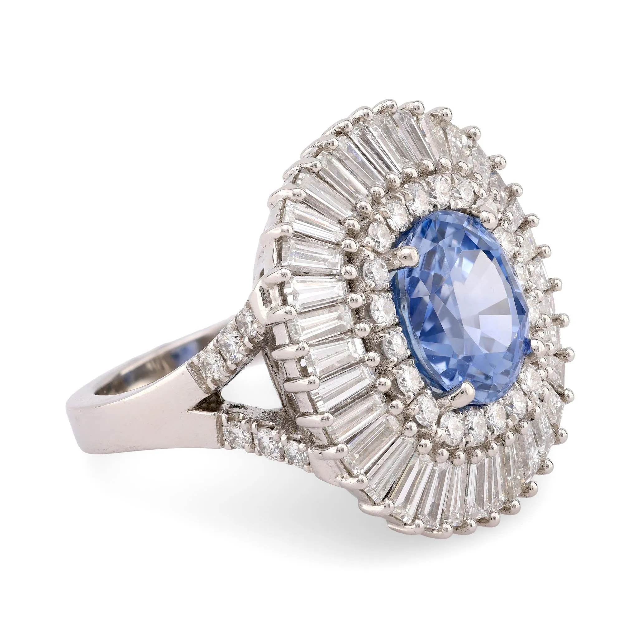 Vintage GIA 6.25 Carat No Heat Sapphire Diamond Platinum Cocktail Ring