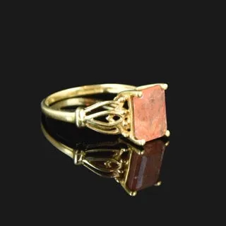 Vintage Gold Rutilated Quartz Statement Ring, Sz 5