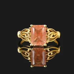 Vintage Gold Rutilated Quartz Statement Ring, Sz 5