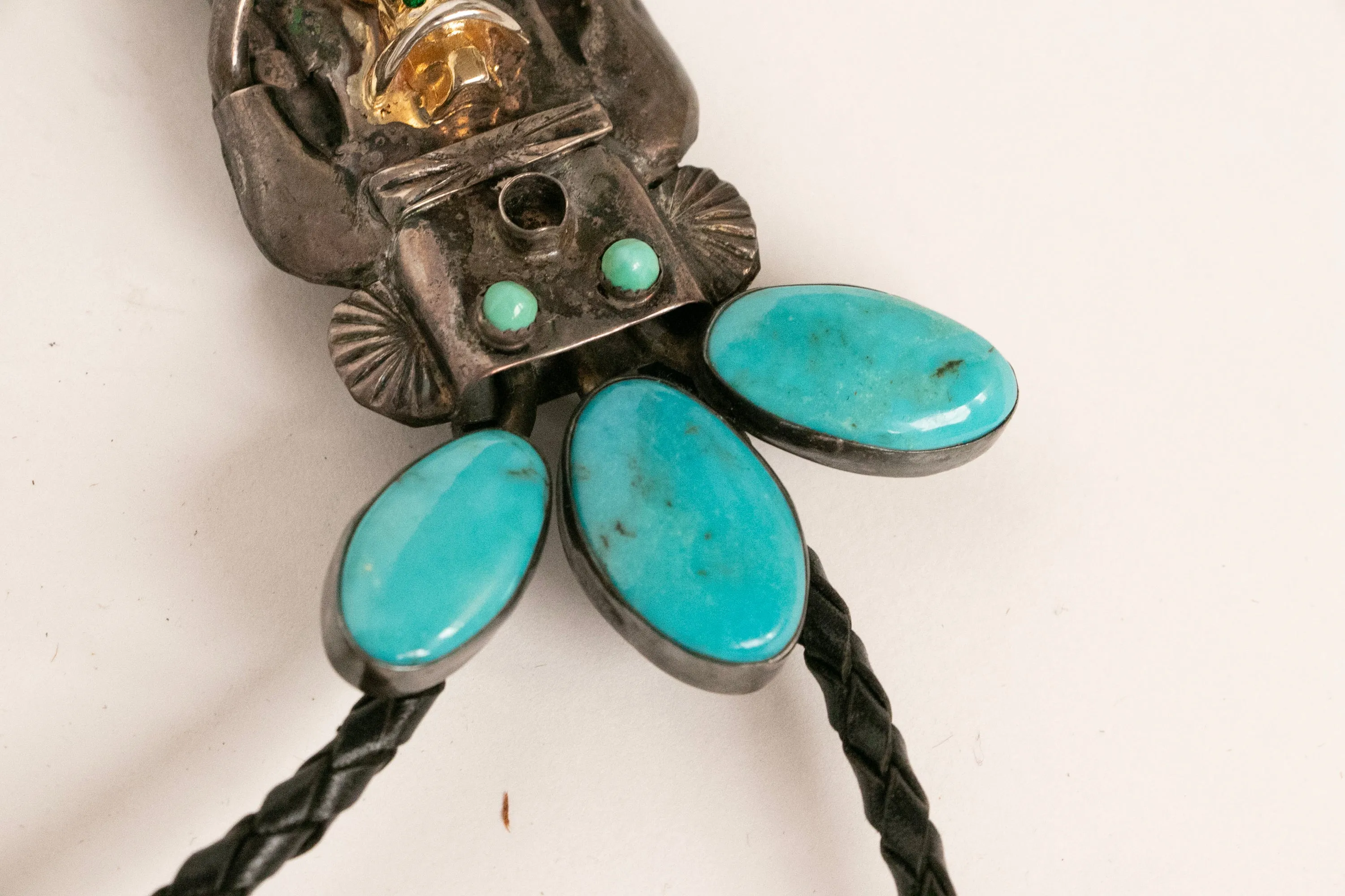 Vintage Kachina Doll Bolo Tie Turquoise Large Sterling Silver Navajo