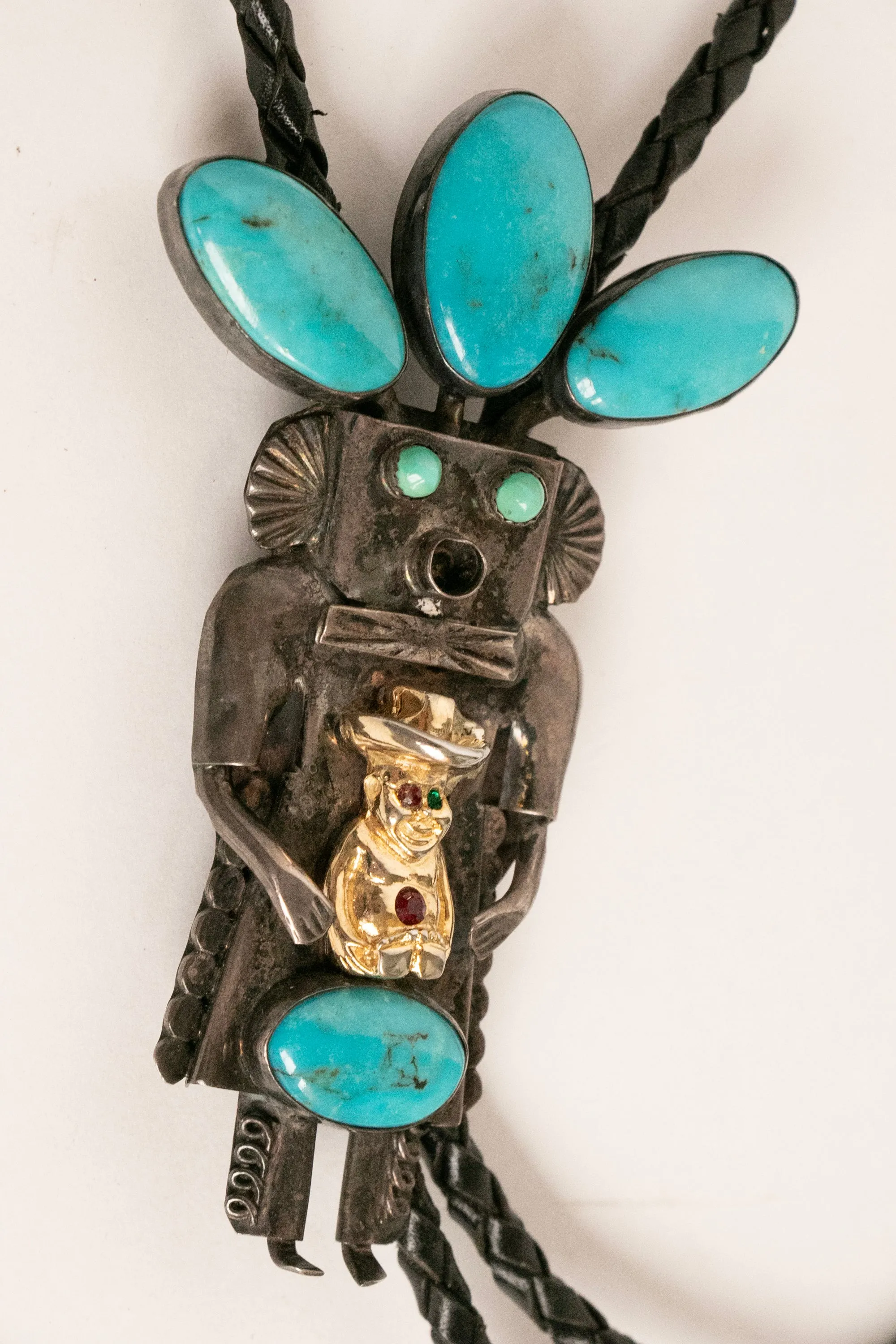 Vintage Kachina Doll Bolo Tie Turquoise Large Sterling Silver Navajo