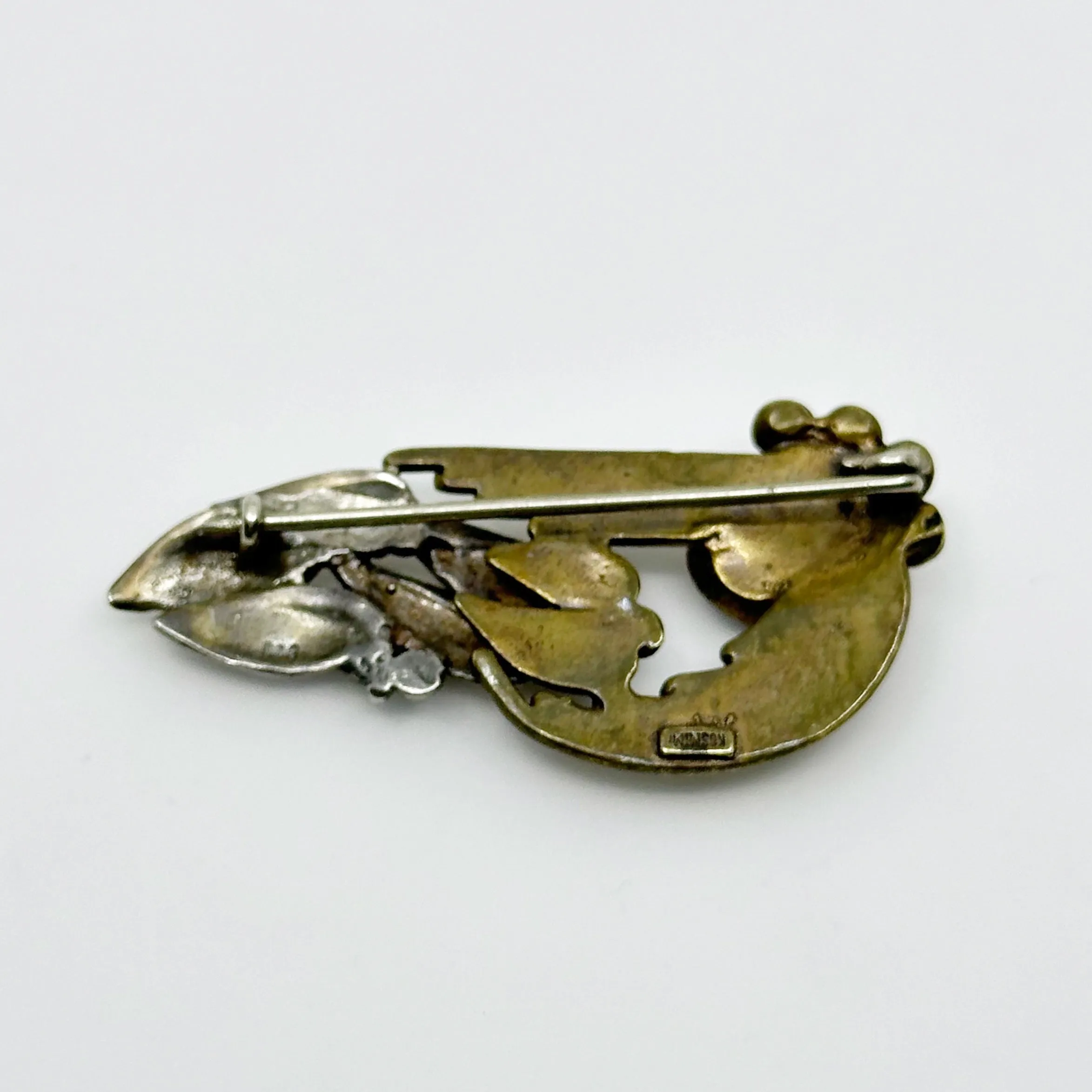 Vintage Kosmimi sterling silver  & brass rhinestone brooch