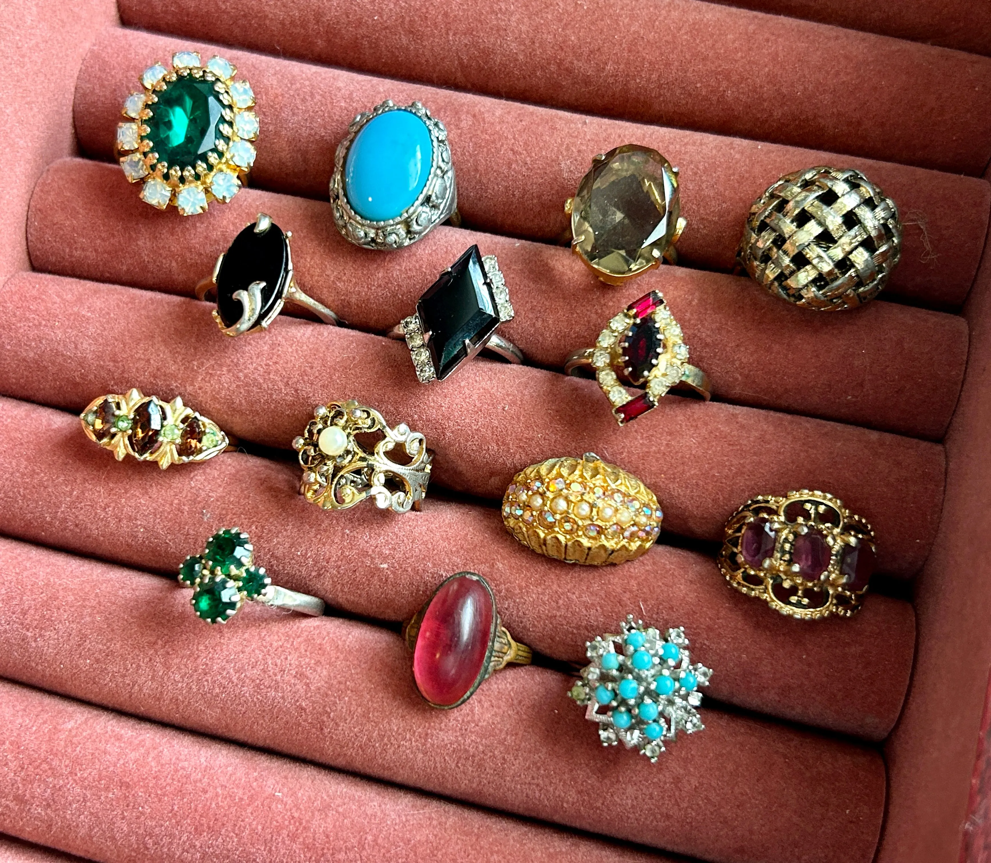 Vintage Lot Costume Fashion Cocktail Rings Rhinestones Cabochon Faux Turquoise