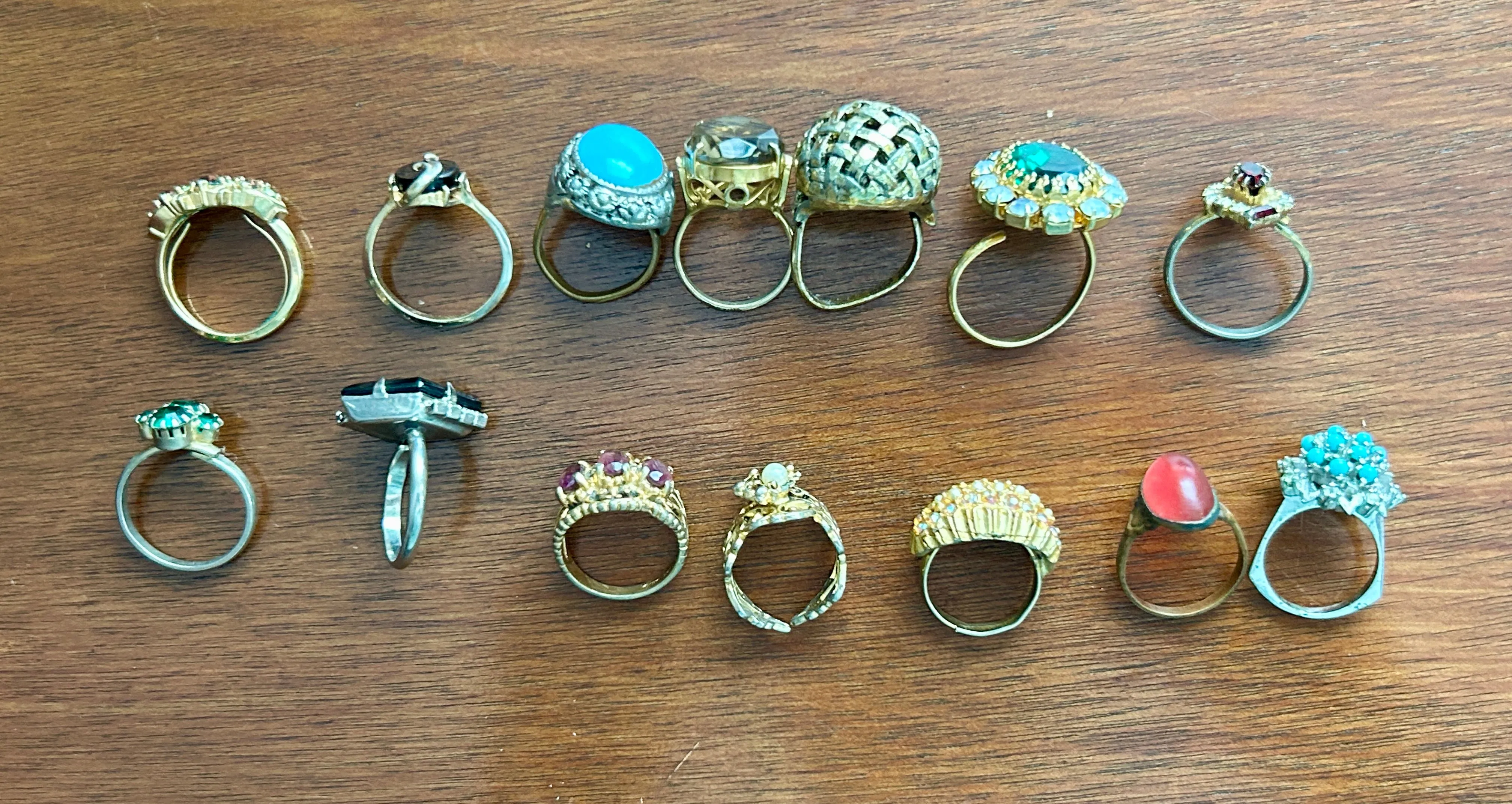 Vintage Lot Costume Fashion Cocktail Rings Rhinestones Cabochon Faux Turquoise