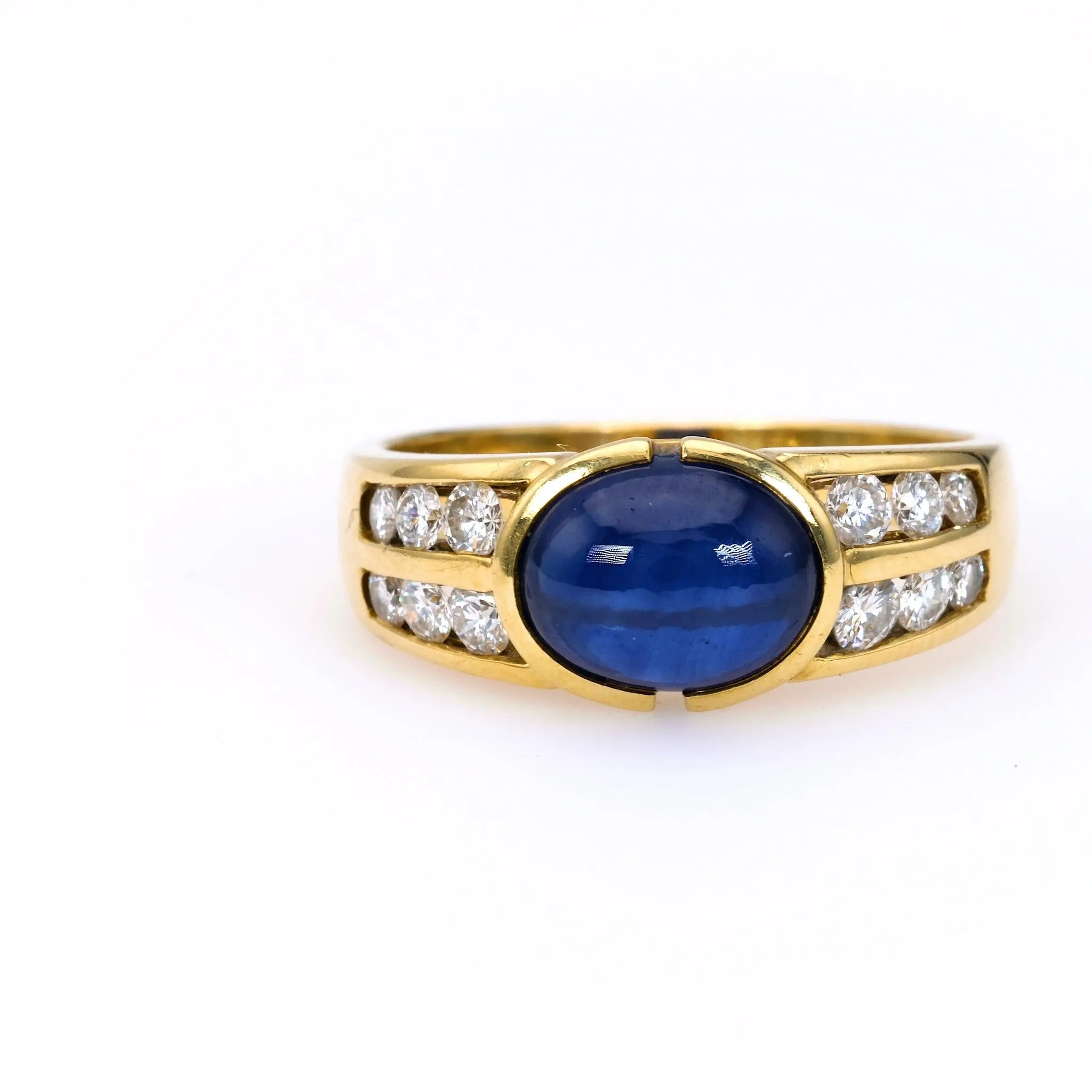 Vintage Sapphire Diamond 18k Yellow Gold Ring