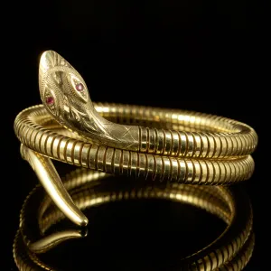 Vintage Snake Bangle Ruby Eyes 9Ct Gold Circa 1970