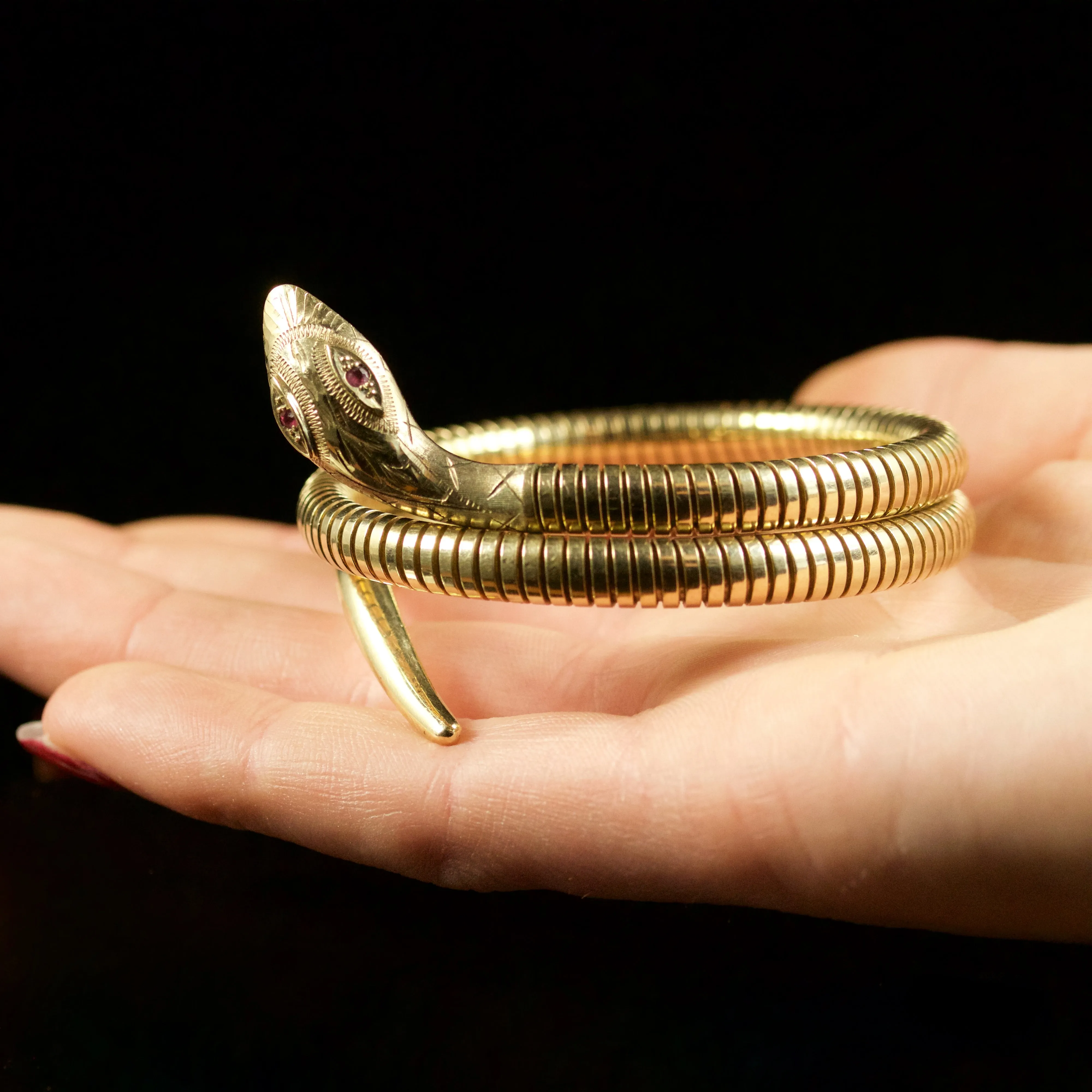 Vintage Snake Bangle Ruby Eyes 9Ct Gold Circa 1970