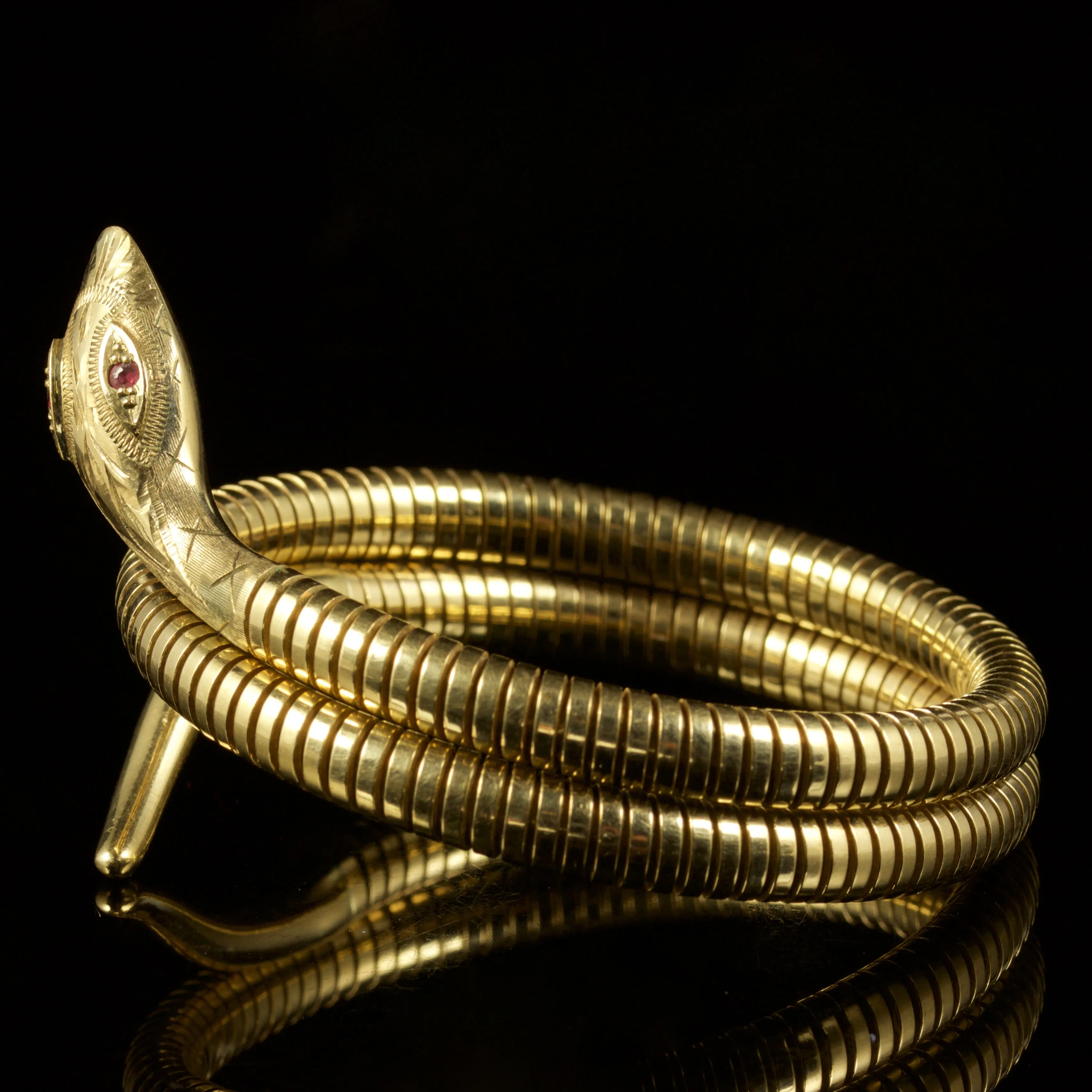 Vintage Snake Bangle Ruby Eyes 9Ct Gold Circa 1970