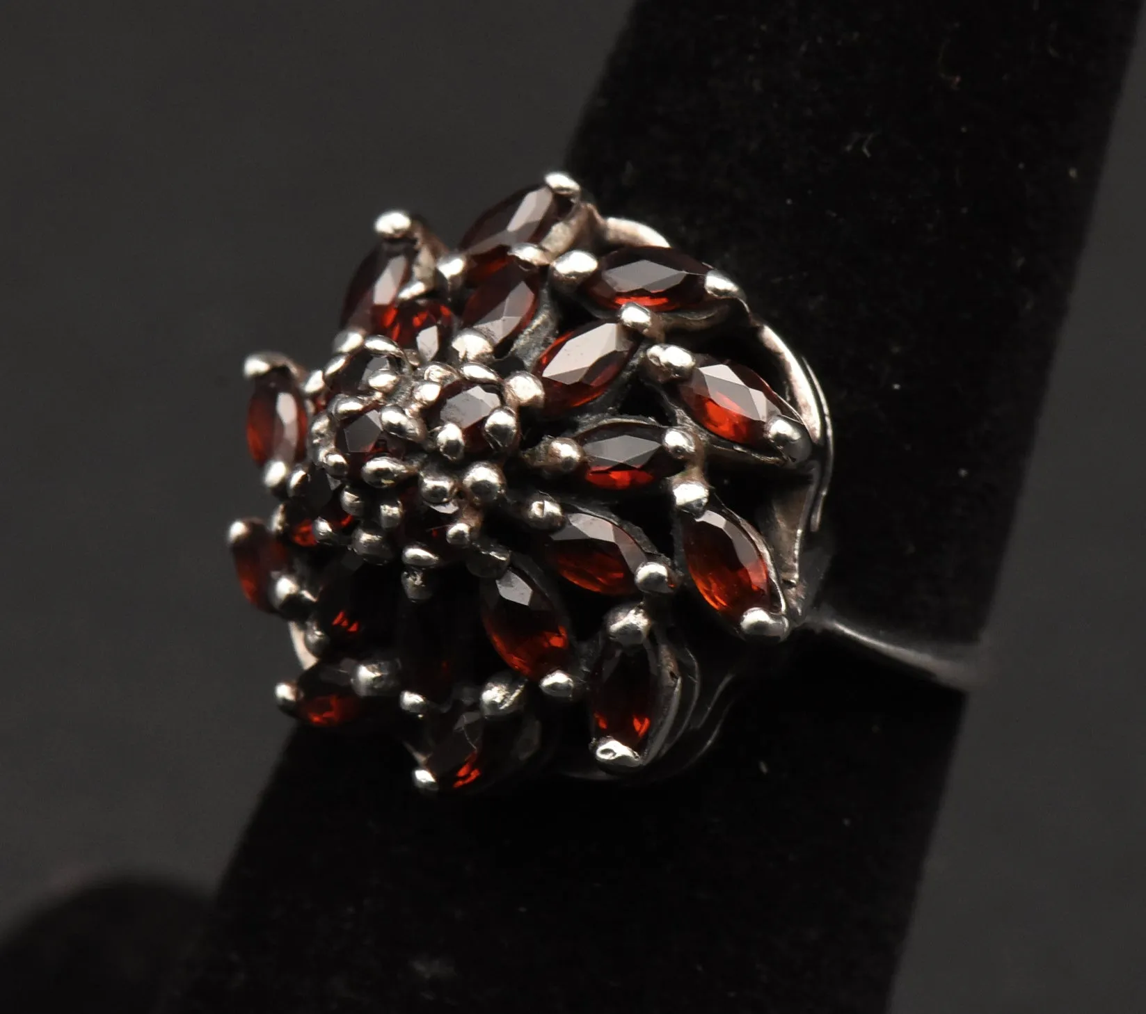 Vintage Sterling Silver Imitation Red Garnet Cocktail Ring - Size 5.75