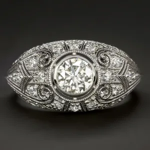 VINTAGE STYLE DIAMOND ENGAGEMENT RING DOMED FILIGREE 14k WHITE GOLD COCKTAIL