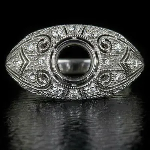 VINTAGE STYLE ROUND DIAMOND 1/4ct SEMI-MOUNT RING BEZEL SETTING DOME ART DECO