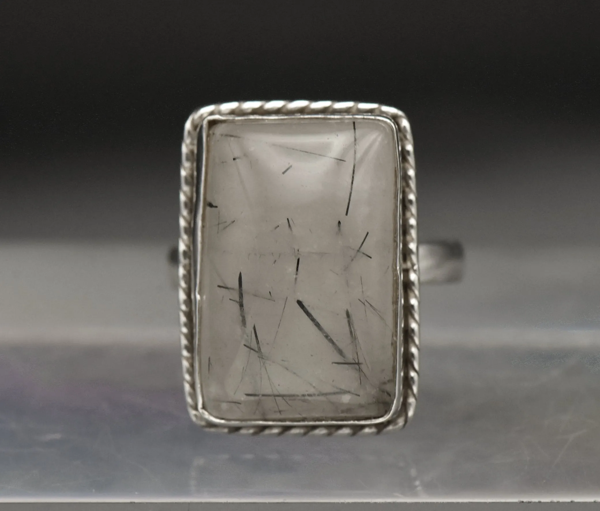 Vintage Tourmalinated Quartz Sterling Silver Ring - Size 9.5