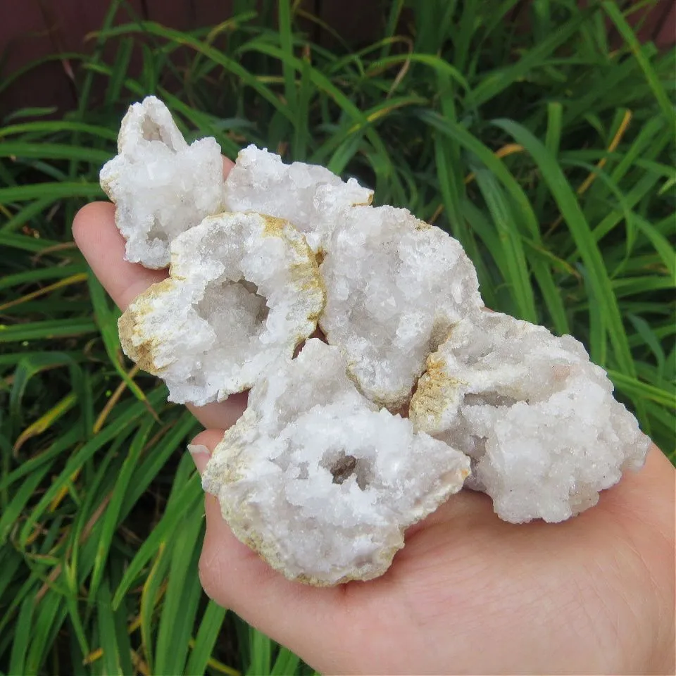 White Druzy Quartz Geode Stone | Small Cracked Crystal Geode