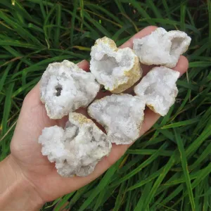 White Druzy Quartz Geode Stone | Small Cracked Crystal Geode