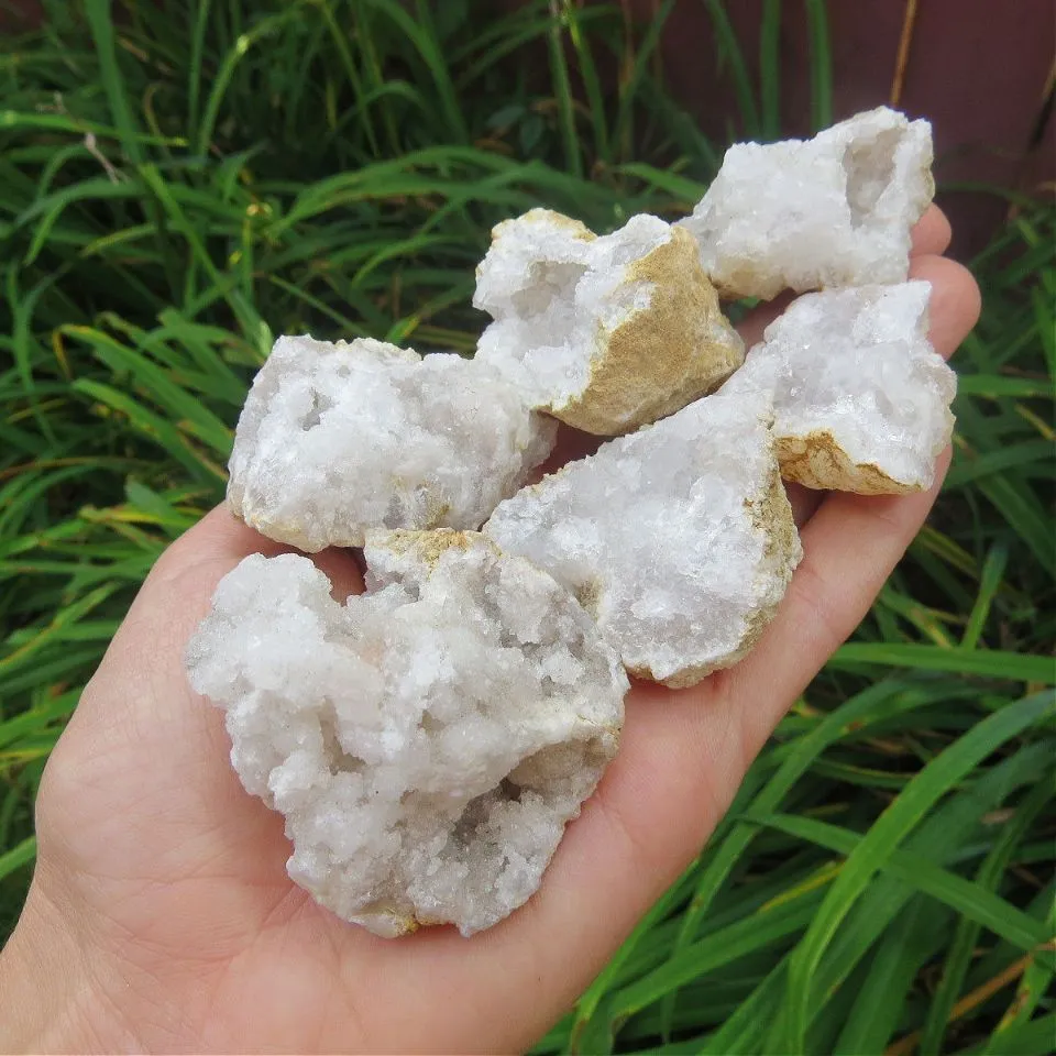 White Druzy Quartz Geode Stone | Small Cracked Crystal Geode