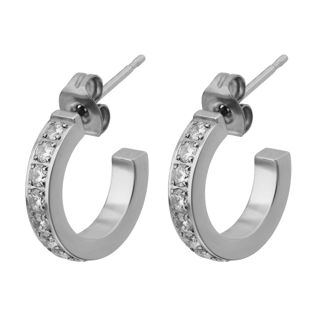 White Zirconia Titanium Posted Hoop Earrings