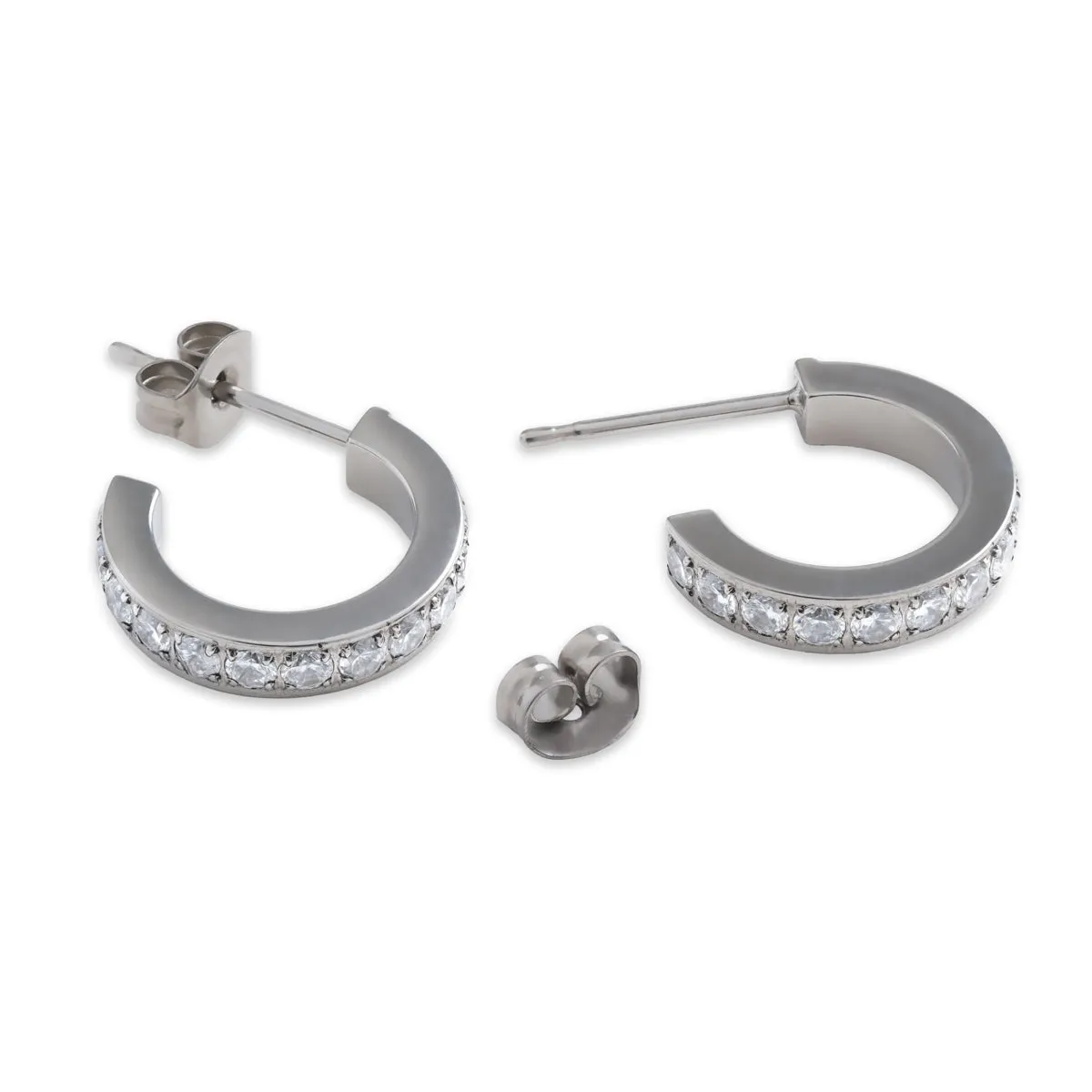 White Zirconia Titanium Posted Hoop Earrings