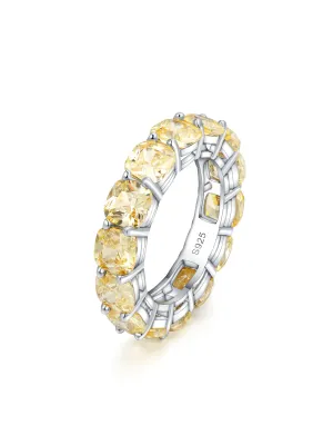 Yellow Diamond Simulation Eternity Ring 925 Sterling Silver Cubic Zirconia Luxury Ring Band KESLEY