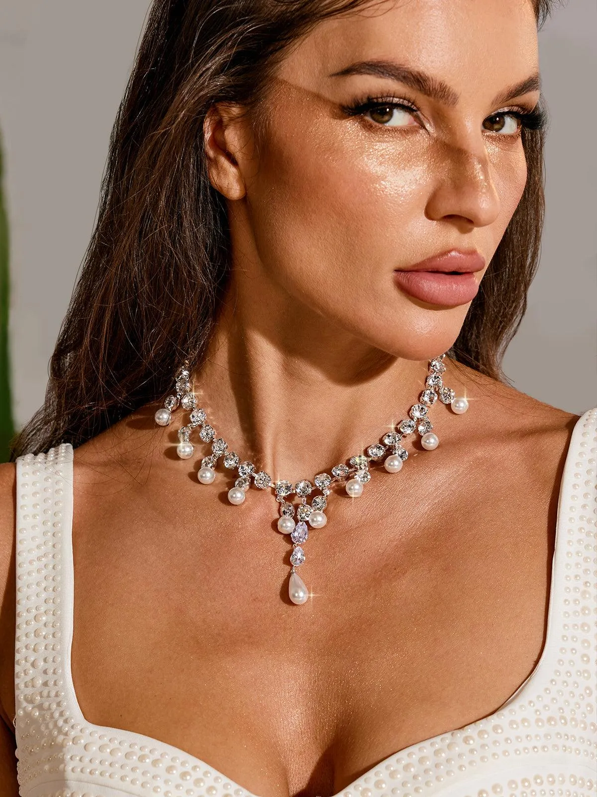 Zala Crystal Pearl Fringe Necklace